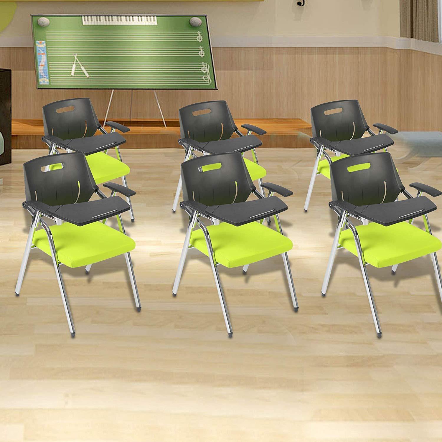 2pc Premium Steel School Chair Folding Office Chair with Arm Desk Chair with Table Arm Desk, Green & Black - Bosonshop