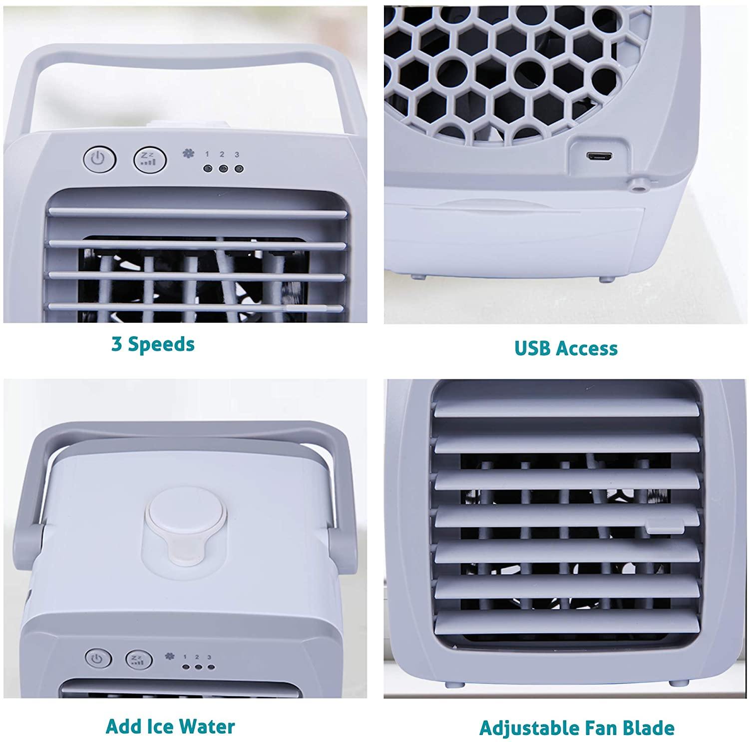 Portable USB Personal Mini Air Conditioner Fan, 3 Speeds, Quiet, Adjustable Vane, Ice Water Tank - Bosonshop