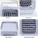 Portable USB Personal Mini Air Conditioner Fan, 3 Speeds, Quiet, Adjustable Vane, Ice Water Tank - Bosonshop