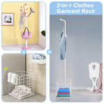 Laundry Cart Wire Basket with Rolling Clothes Garment  Rack, White