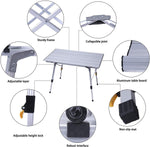 Portable Folding Aluminum Camping Picnic Table, Adjustable Height Compact Outdoor Table with Carry Bag, Silver - Bosonshop