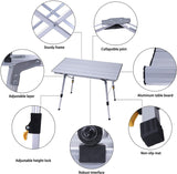 Portable Folding Aluminum Camping Picnic Table, Adjustable Height Compact Outdoor Table with Carry Bag, Silver - Bosonshop