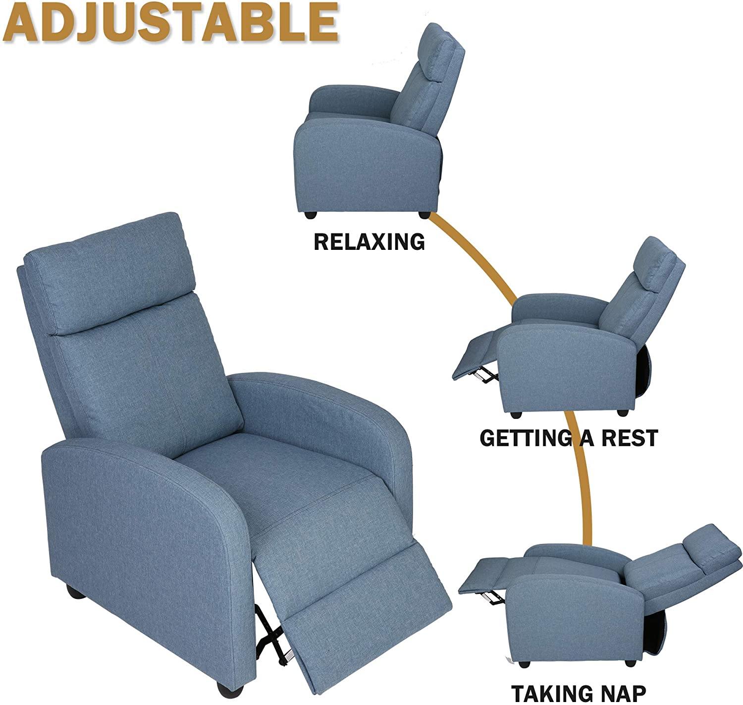 Fabric Recliner Chair Adjustable Single Sofa Home Theater Seating Recliner Reading Sofa for Living Room & Bedroom, Blue - Bosonshop