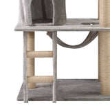 43.3" Plush Sturdy Interactive Cat Condo Tower Scratching Post Activity Tree House - Grey - Bosonshop