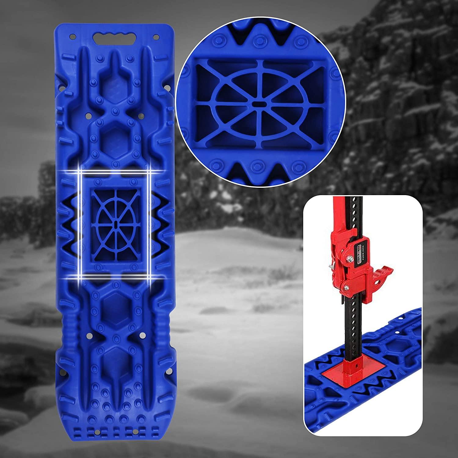 2 Pack Traction Boards with Jack Lift Base,Recovery Track Traction Mat for 4WD SUV, Jeep Tire Traction Tool Suitable for Mud, Sand, Snow, Ice Blue - Bosonshop