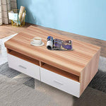 Bosonshop Wood Coffee Table with Drawers & Storage Compartments, for Living Room, Oak&White