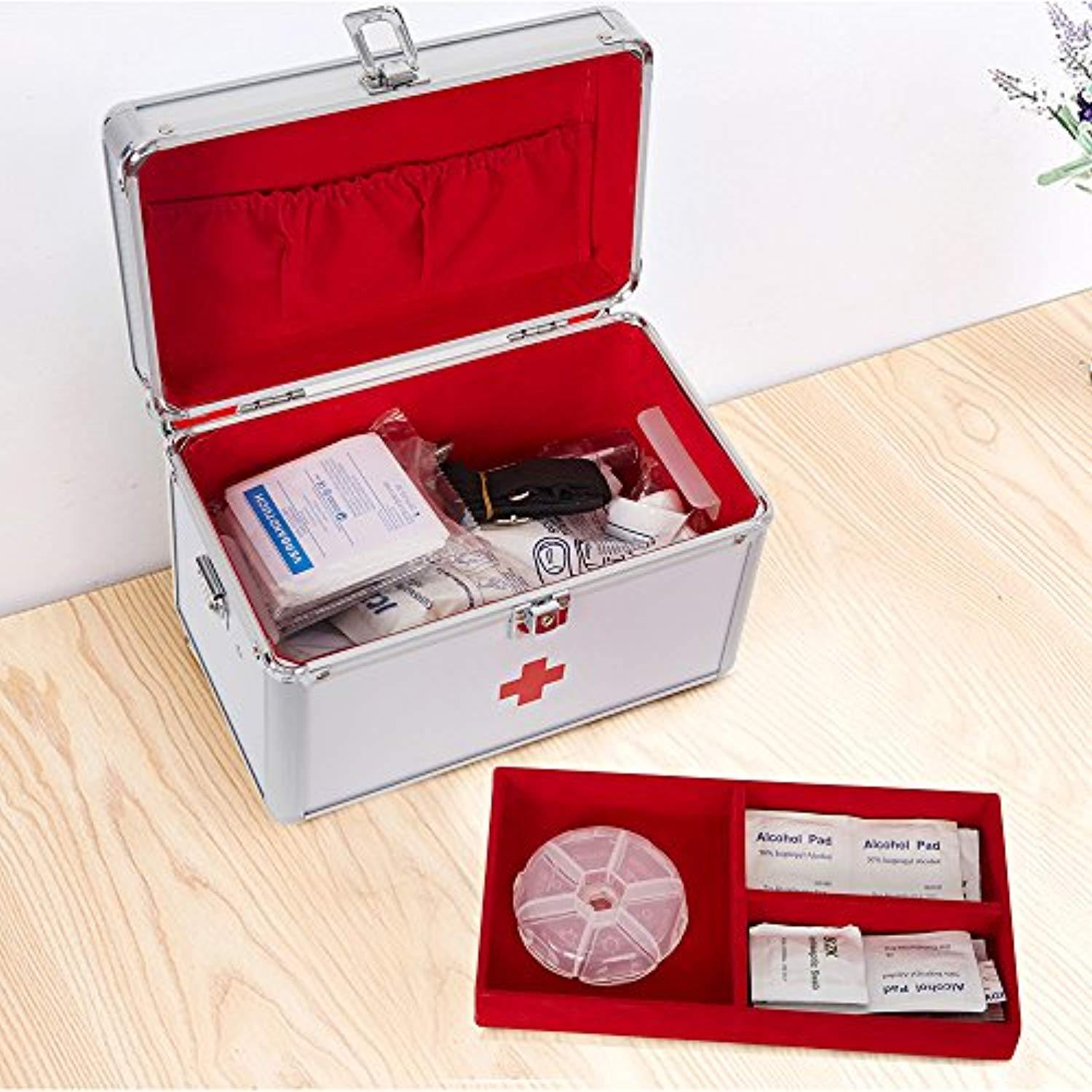 Bosonshop Lockable Medicine Storage Box,First Aid Box with Compartments