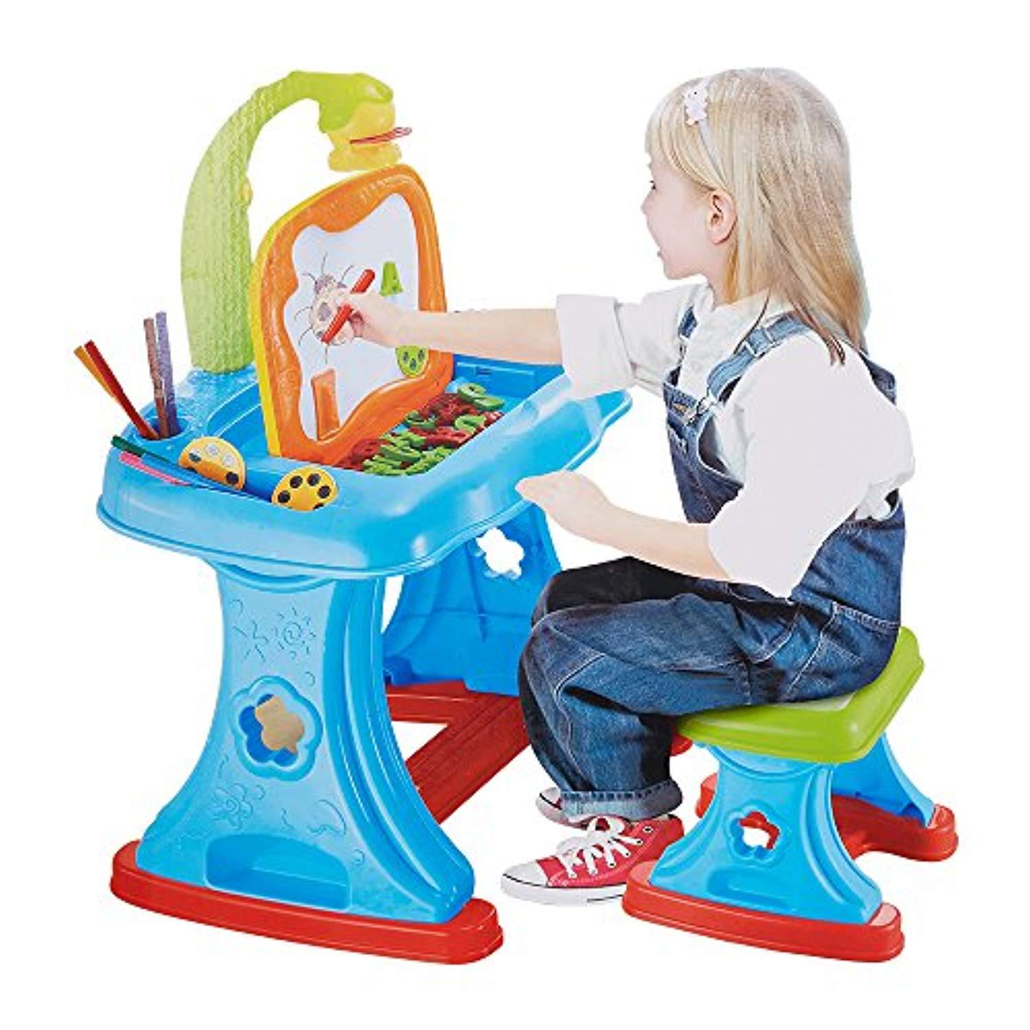 Bosonshop Projector Colorful Learning Desk 4 in 1 Lamp, Projection Painting and Spelling Sketch
