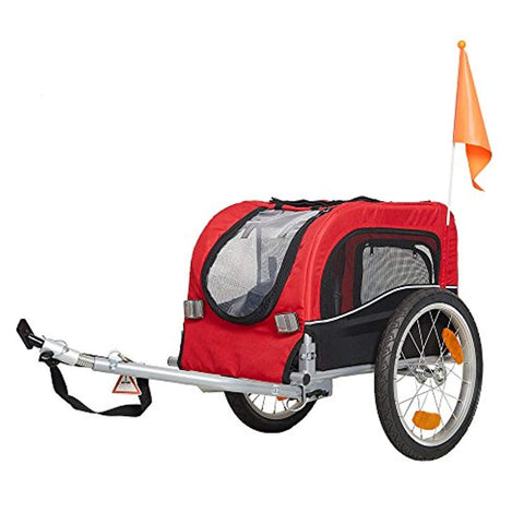 Bosonshop Pet Bike Trailer Bicycle Dog Carrier with Hitch, Suspension, Safety Flag, and Reflectors for Travel, Red