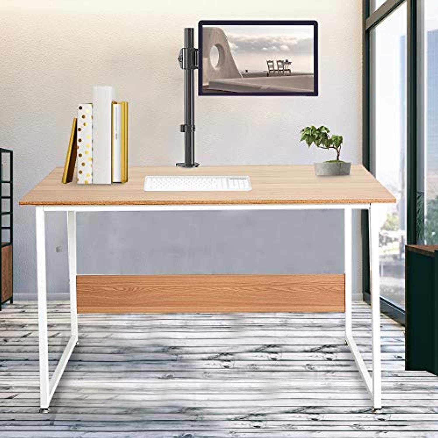 Bosonshop 47" Computer Writing Desk with Monitor Mount Stand for Home Ofiice,Oak&White