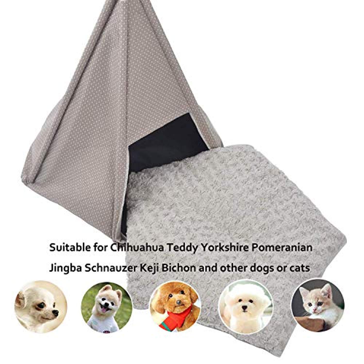 Bosonshop Portable Pet Canopy Teepee Indian Tent Bed for Little Dogs and Cats with a Soft Cushion