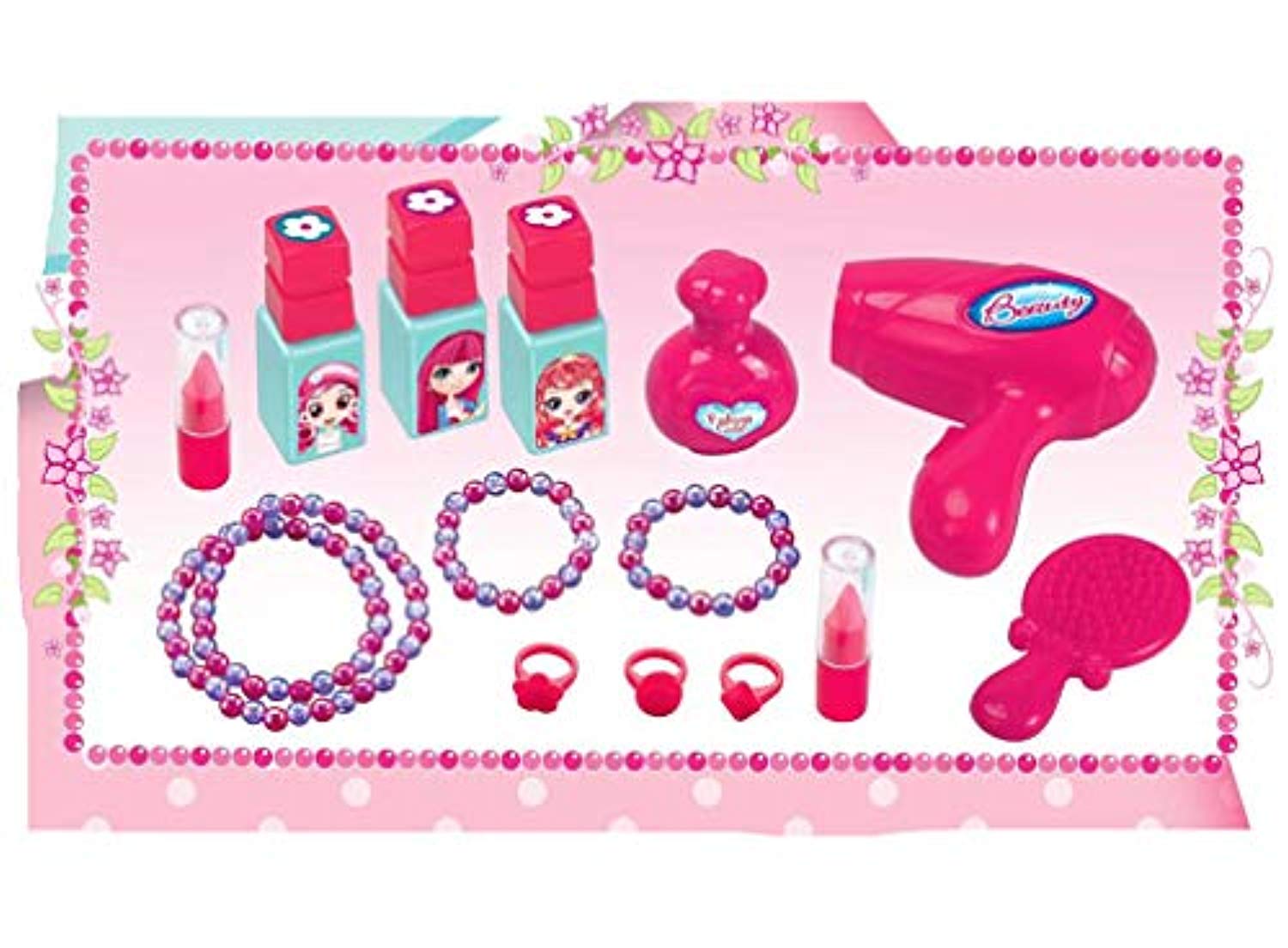 Bosonshop Pretend Play Kids Vanity Dressing Table Beauty Play Set Toy, Pink