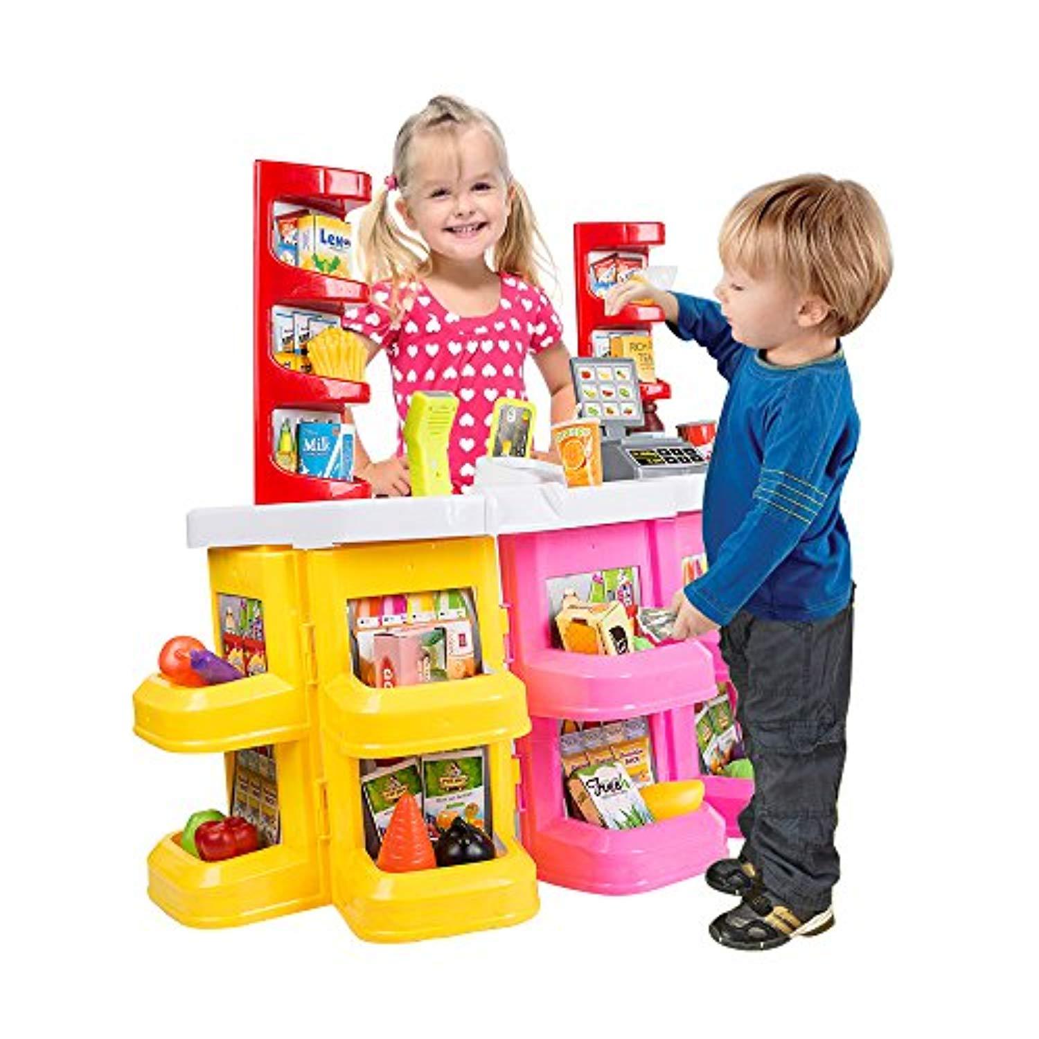 Bosonshop Kids Grocery Supermarket Shop Stand and Cash Register Play Set Toy