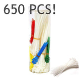 Bosonshop 650 pc Nylon Zip Ties Cable Wire Ties Adjustable Self-Locking Multi-Color for Home, Outdoor, Office