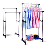 Bosonshop Portable Double Rods Rolling Clothes Rack for Clothes with Wheels