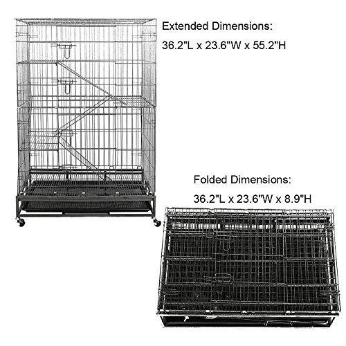 Bosonshop Cat Dog Crate Folding Large Metal Cage, Removeable Leak-Proof Tray, Climbing Ladders, 4 Wheels