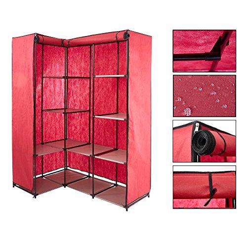 Bosonshop Portable Corner Clothes Closet with Metal Shelves,66.5" H (red)