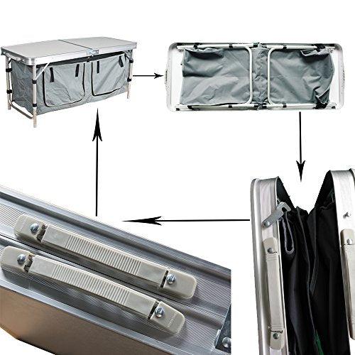 Bosonshop Portable Folding Table with 2 Storage Organizer, Aluminum Lightweight Height Adjustable Table for Camping