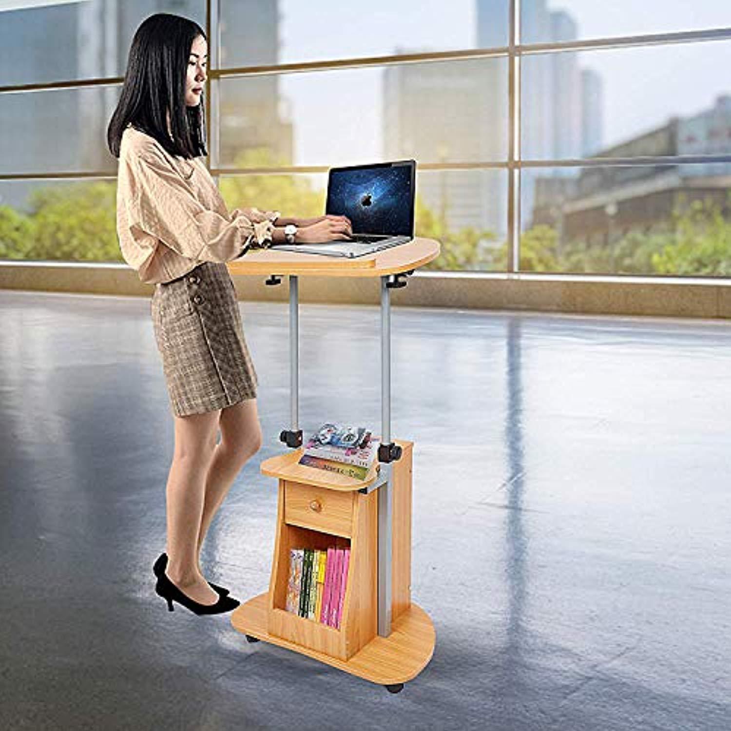Bosonshop 26”-43”Adjustable Height Notebook Laptop Table Cart with Swivel Top and Storage Rolling Presentation Stand