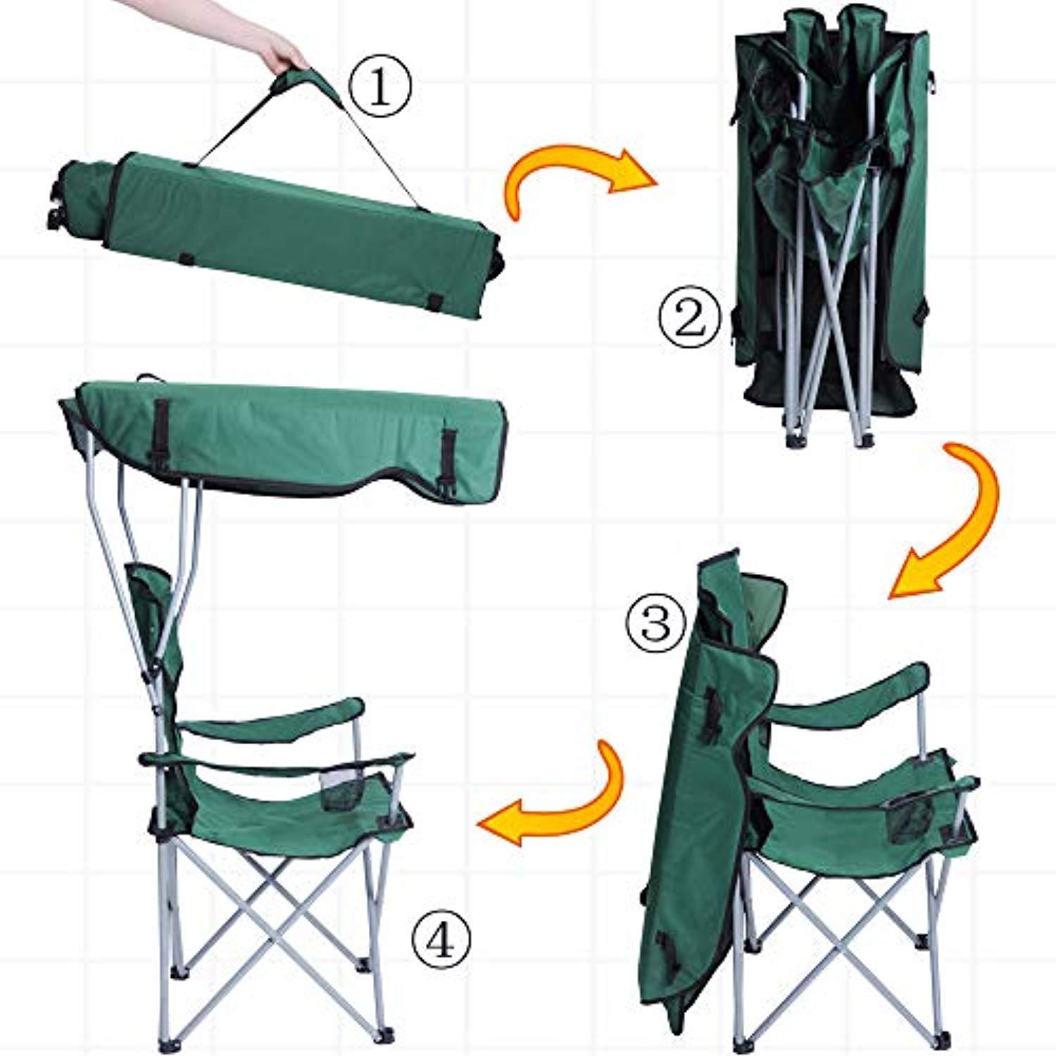 Bosonshop Portable Camping Chairs with Shade Canopy Original Green 30”Lx17”Wx50”H
