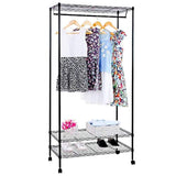 Bosonshop Garment Rack with Top and Bottom Shelves with Wheels,Black (72 inch)