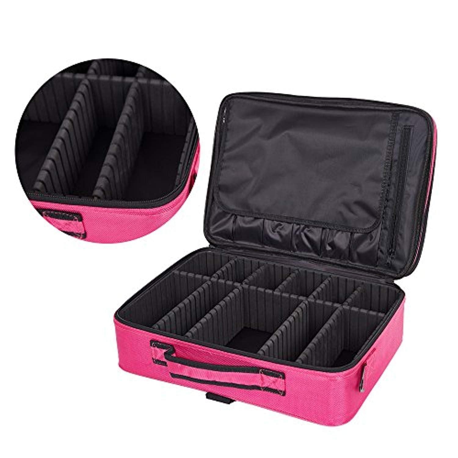 Bosonshop Backpack Portable Travel Makeup Case Cosmetic Organizer Bag Mini Makeup Train Case Pink