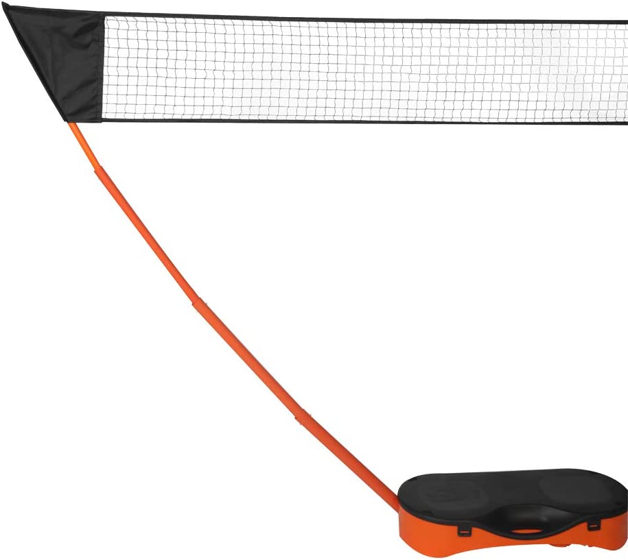 Portable Badminton Net Set Storage Box Base with 2 Battledores 2 Shuttlecocks Large, Orange