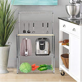 Bosonshop 4 Tier Baker's Rack Microwave Shelf,Kitchen Storage Free Standing Workstation with 6 hooks