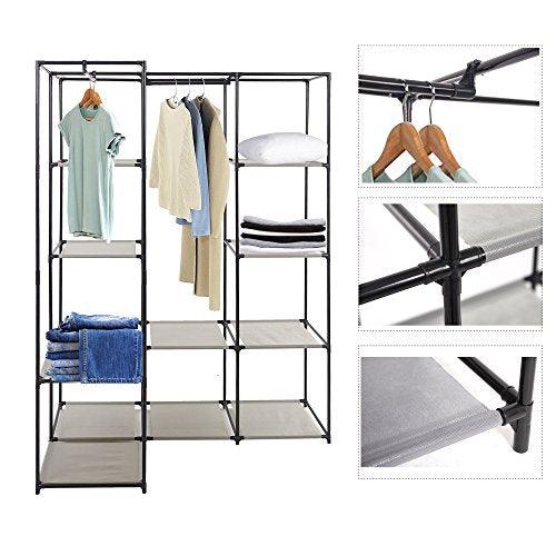 Bosonshop Portable Corner Clothes Closet with Metal Shelves,66.5" H (red)