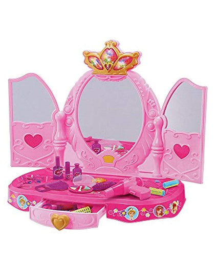 Pink Princess Pretend Play Dressing Table with Makeup Mirror,Music and Lights