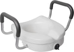Raised Toilet Seat with Removable or Adjustable Handles, Plastic Raised Toilet Seat with Lock and Padded Armrests, White