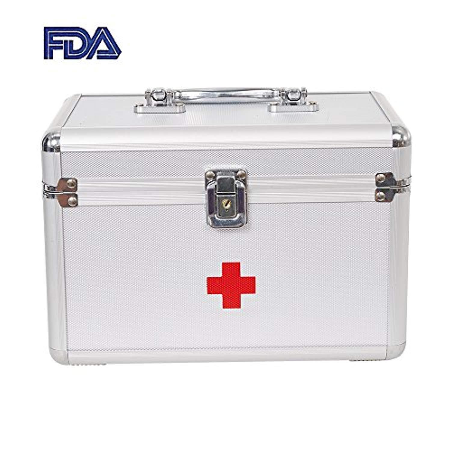 Bosonshop Lockable Medicine Storage Box,First Aid Box with Compartments