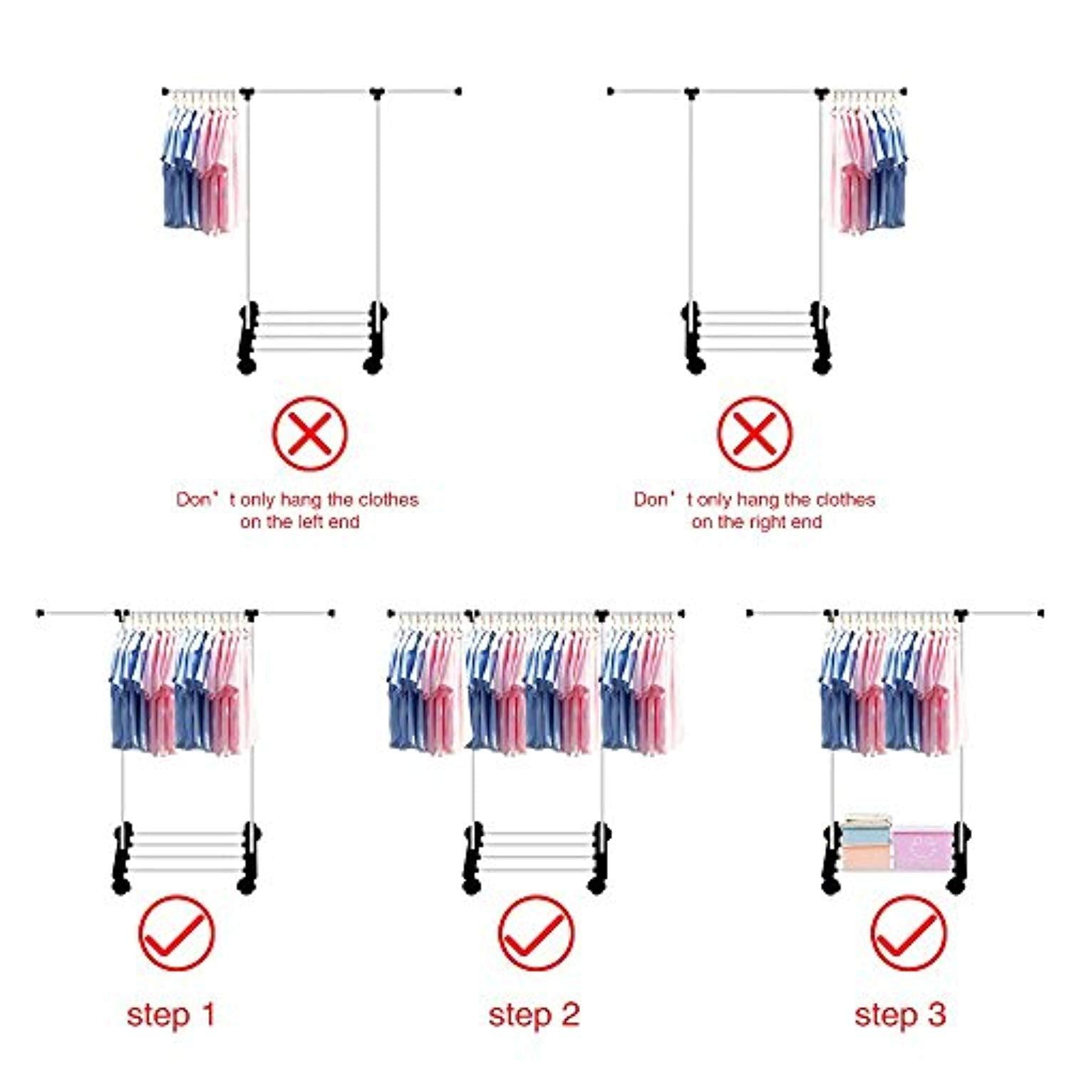 Bosonshop Clothes Racks for Hanging Clothes Drying Clothes Inside with Tiers Storage Shelves