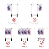 Bosonshop Single Rod Adjustable Rolling Clothes Garment Rack with Wheels Storage Shelves