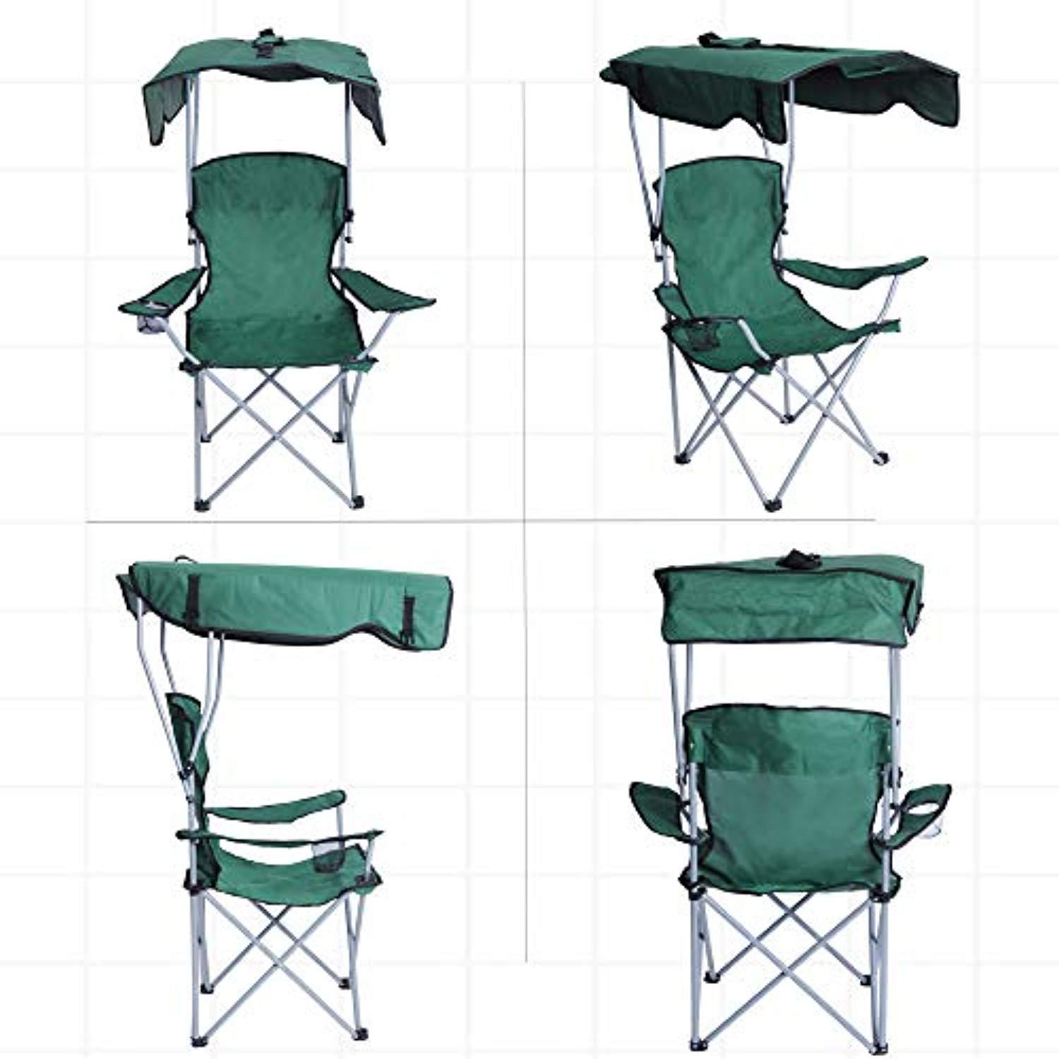 Bosonshop Portable Camping Chairs with Shade Canopy Original Green 30”Lx17”Wx50”H