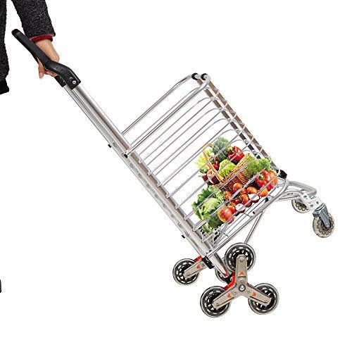 Bosonshop Aluminum Stair Climbing Shopping Cart with Rubber Swivel and Tri-Wheels
