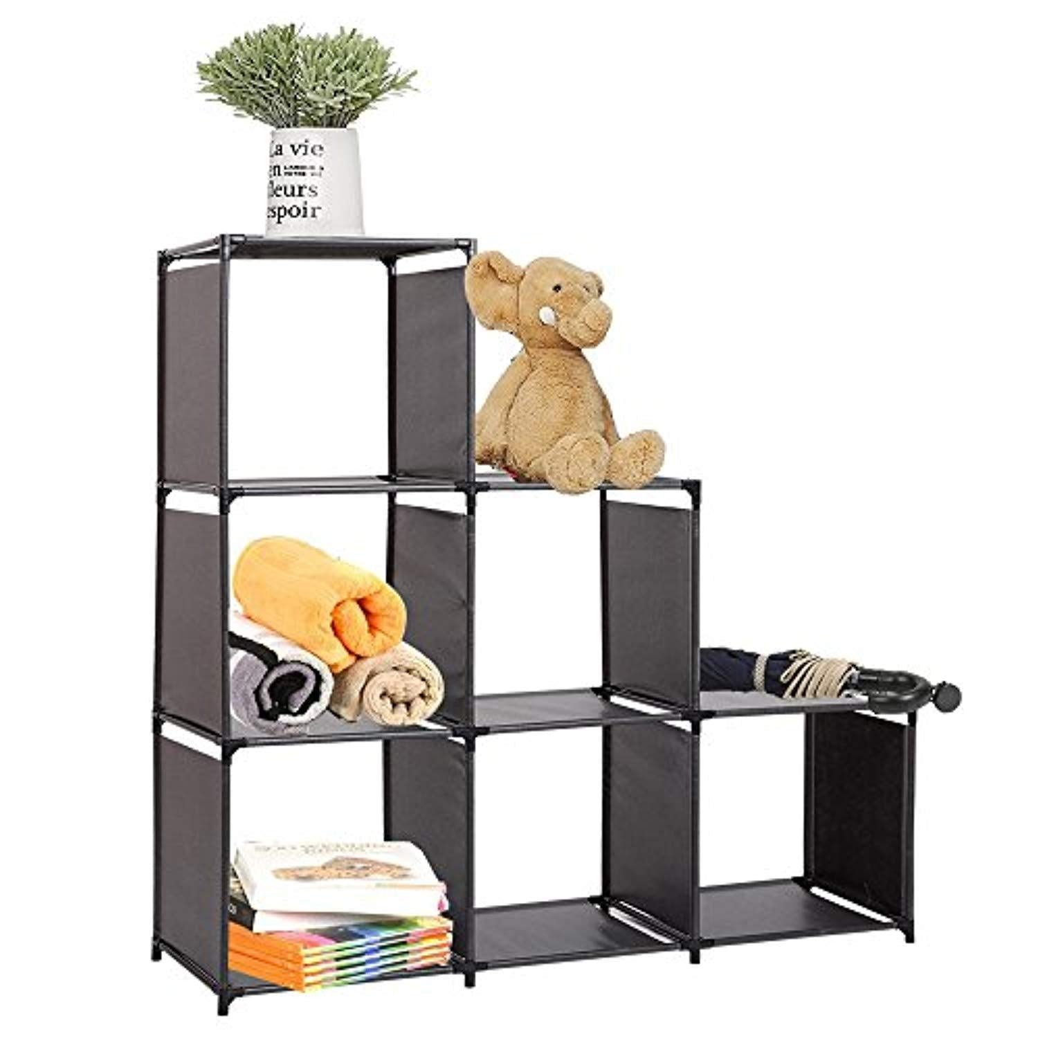 Bosonshop 3-Tier, 6-Cube Storage Cube Closet Organizer Shelf for Bedroom Living Room Office（Black）