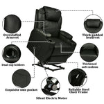 Electric Power Lift Leather Sofa Power Reclining Massage Chair for Elderly with Massage and Heat, Black - Bosonshop