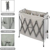 Folding 3 Section Laundry Cart Sorter, Laundry Hamper with Heavy Duty Lockable Wheels and Removable Rolling Laundry, Grey - Bosonshop
