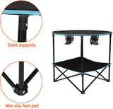 Folding Table, Travel Camping Picnic Collapsible Round Table with 4 Cup Holders and Carry Bag (Black & Blue) - Bosonshop