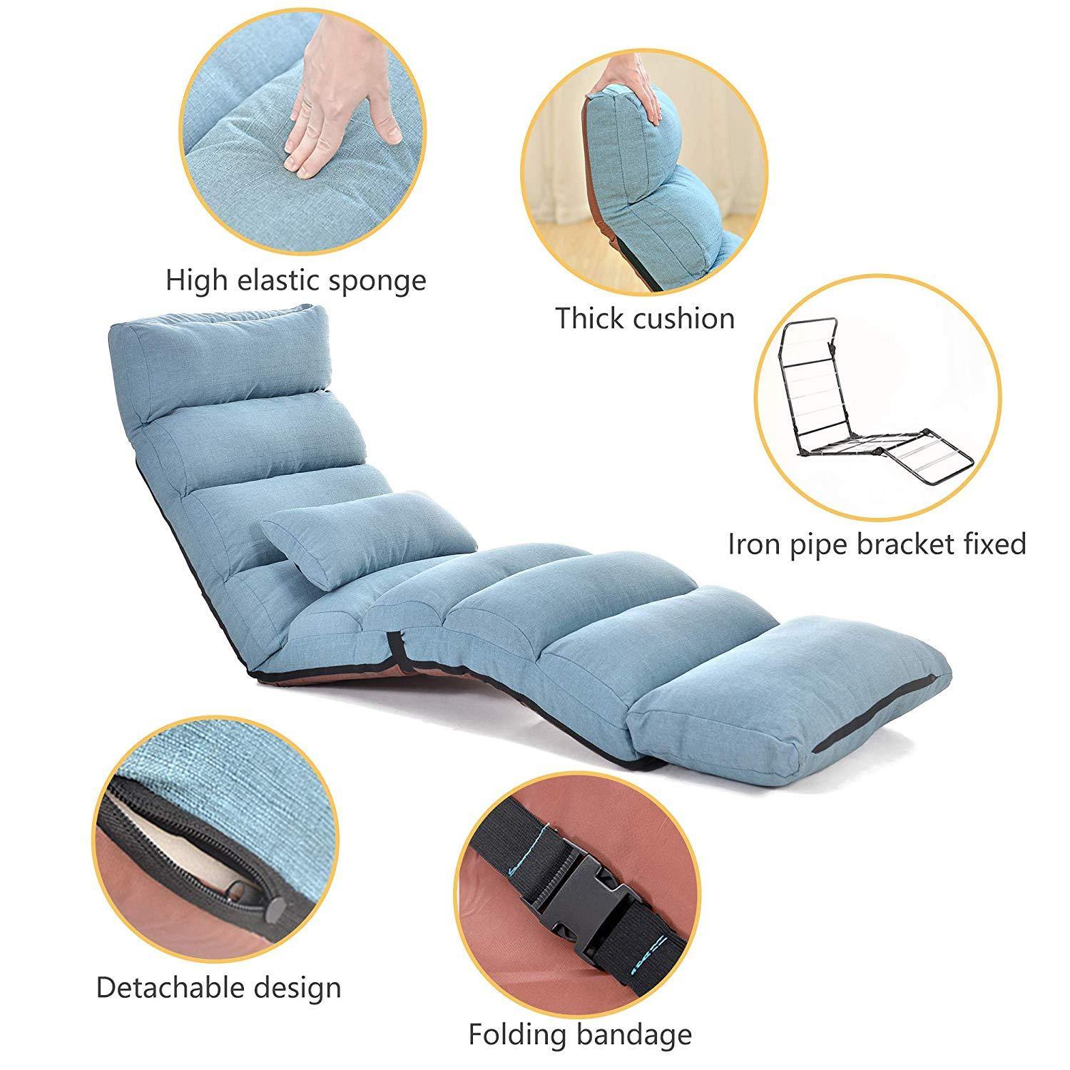 Large Floor Chair for Adults Sofa Recliner Chairs Head Back Foot Adjustable, Living Room Lounger Chair for Gaming, Reading, Meditating, with Pillow - Bosonshop
