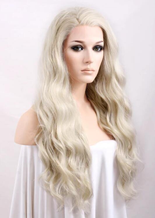 Wavy Light Ash Blonde Lace Front Synthetic Wig - Bosonshop