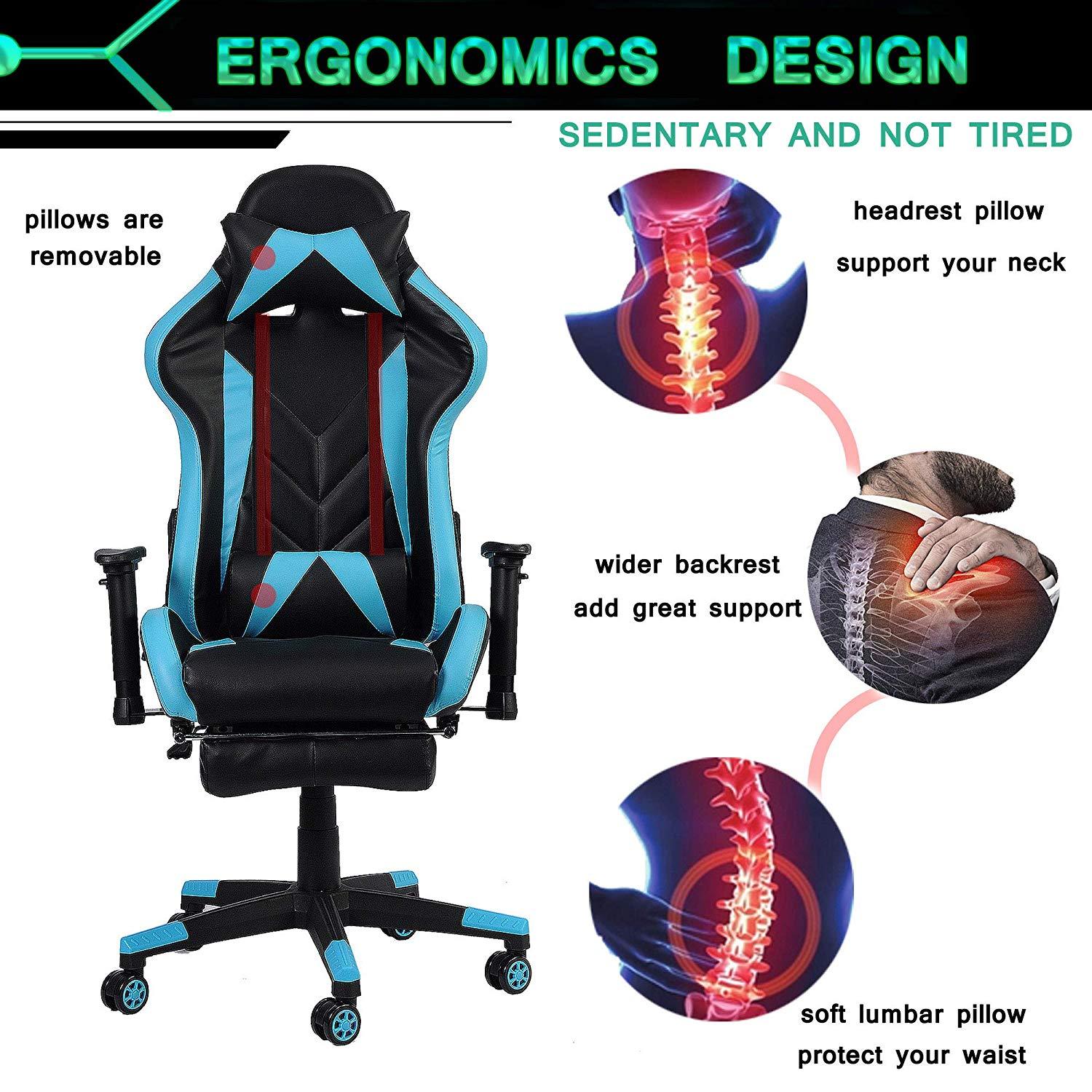 Bosonshop Gaming Desk Chair Ergonomic Office Chair with Footrest Racing Style