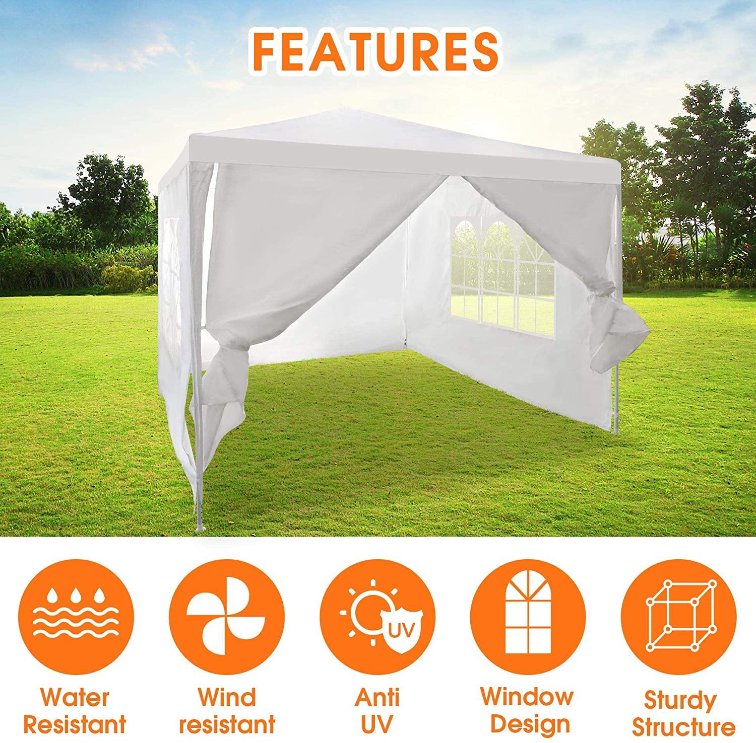10' x 10' x 8.2' Folding Screened Sun Shelter Canopy Tent with Mesh Sidewalls - White - Bosonshop