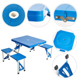 Bosonshop Lightweight Plastic Outdoor Camping Suitcase Table with Chairs,Blue
