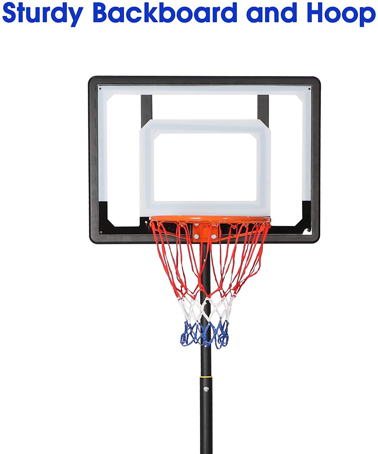 Portable Basketball Hoop Backboard System Stand Outdoor Sports Equipment Height Adjustable 6.5Ft-8.2Ft with Wheels for Kids - Bosonshop