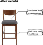 24” Counter Height Chairs Upholstered Dining Chair Bar Stools, Solid Wood Leg, Soft Cushion, Pub Height, Ergonomics Back, Set of 2 - Bosonshop
