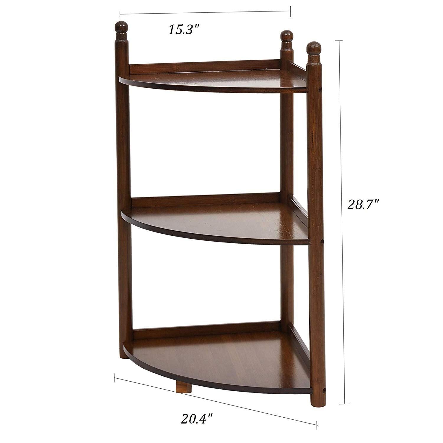 Bosonshop 3 Tier Bamboo Multi-Functional Wall Corner Shelf Freestanding Modular Display Stand Modular Shelving Bookcase