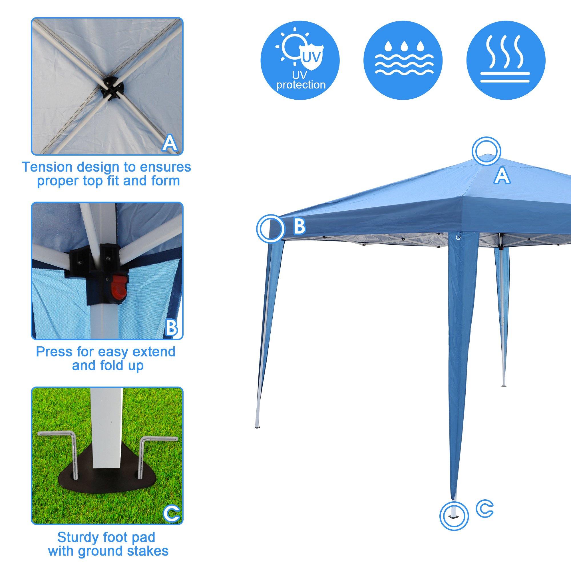Pop Up Canopy Tent with Mesh Sidewall 10'x10'x8.2' Height Adjustable Outdoor Gazebos, Blue - Bosonshop