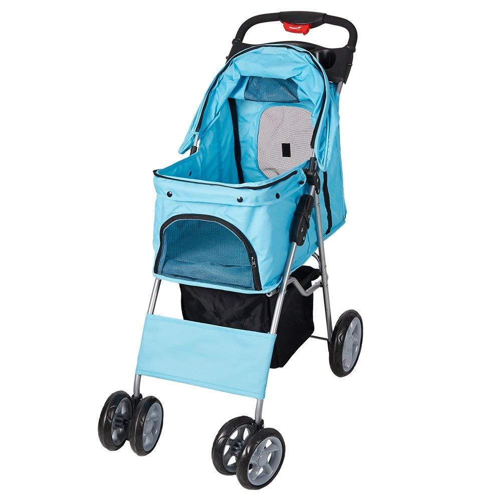 Bosonshop Folding Pet Stroller with 360 Rotating Front Wheel, Blue